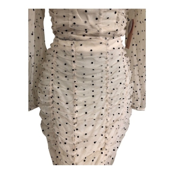 Cream 2pc polka dot chiffon tulle tufted sheer sleeve blouse &‎ skirt set size L - Picture 6 of 17